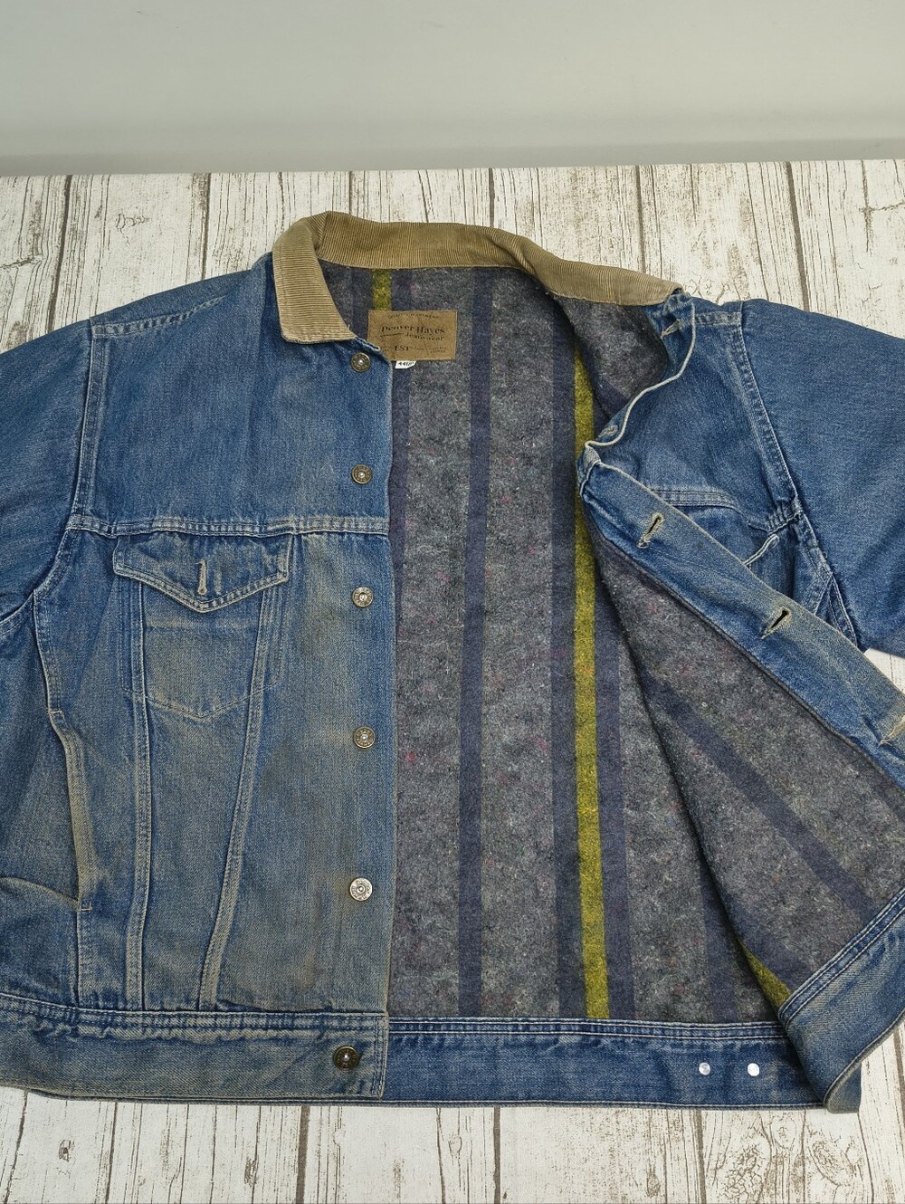 Vintage Denver Hayes Blanket Lined Denim Jean Trucker Jacket Size 44T